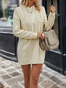 BTFBM 針織帽裝毛衣連身裙 - 米色 - 查看 3