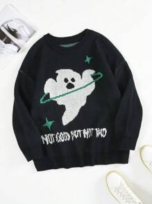 Flirla Pull oversize à motif slogan et dessin animé, tricot d'automne et d'hiver - Multicolore - Voir 1