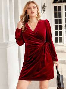 Flirla Hơn Bọc Nút ven Nhung Đầm - Màu Đỏ Sâu - Xem 5