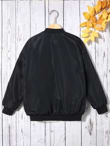SHEIN Tween Girl Letter Patched Detail Drop Shoulder Zipper Bomber Jacket - Multicolor - View 6