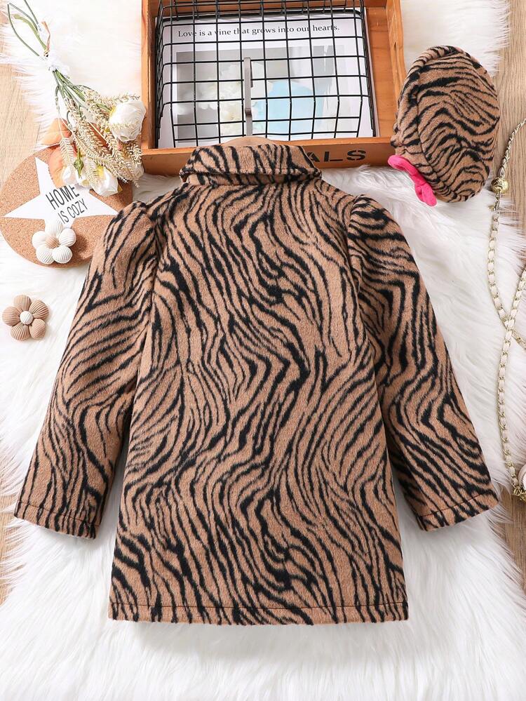 Young Girl Zebra Striped Double Breasted Overcoat & Hat
