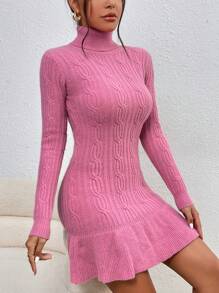 Chiquease 高領荷葉邊毛衣洋裝 - 粉色 - 查看 1
