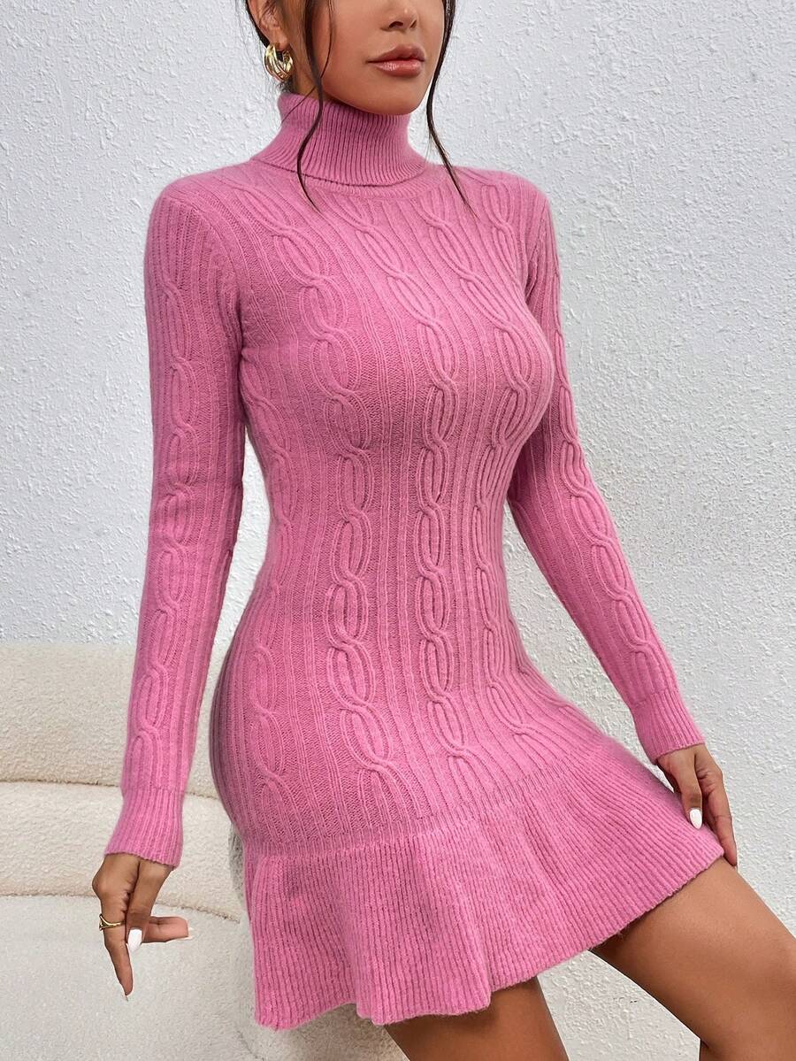 Chiquease 高領荷葉邊毛衣洋裝 - 粉色 - 查看 1