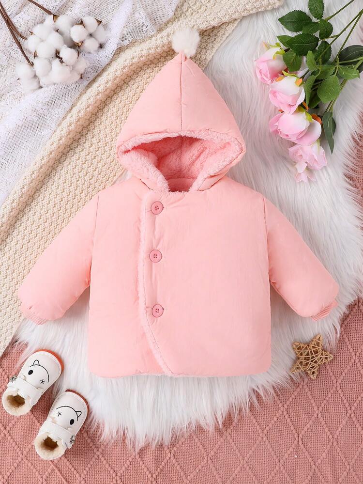 Baby Girl SOLID BUTTON FRONT HOODED Padded Coat