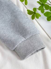 SHEIN EZwear Cat & Slogan Graphic Kangaroo Pocket Drawstring Thermal Lined Hoodie