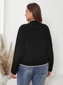 SHEIN Clasi 加大號對比色邊綁扣前外套 - 黑色 - 查看 2