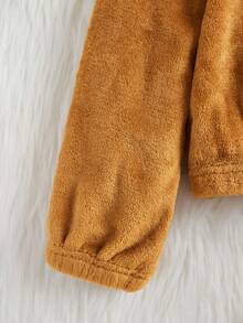 女小童3D耳朵設計毛茸茸連帽衫和褲子 - 巧克力棕 - 查看 4