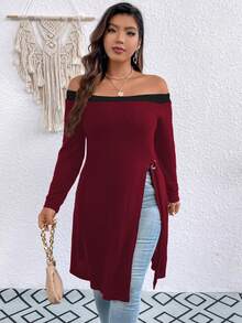 SHEIN Clasi Hơn Off Shoulder Chi tiết vòng Viền chia cắt Áo thun - Nhiều màu - Xem 4