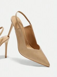 SheIn BIZ Women's Fashionable Pointed Toe High Heel Shoes With Hollow Out Design - Khaki - View 7