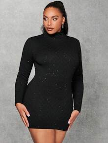 SHEIN BAE Hơn Cổ cao Long lanh Váy bodycon - màu đen - Xem 4