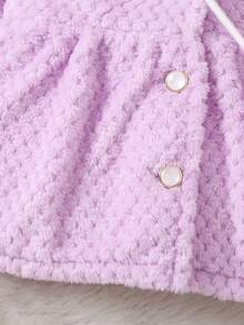 SHEIN 女嬰3D耳朵設計花卉圖案補丁貼連帽外套附包 - 紫色 - 查看 3