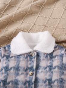SHEIN Young Girl Borg Collar Button Up Thermal Jacket & Skirt
