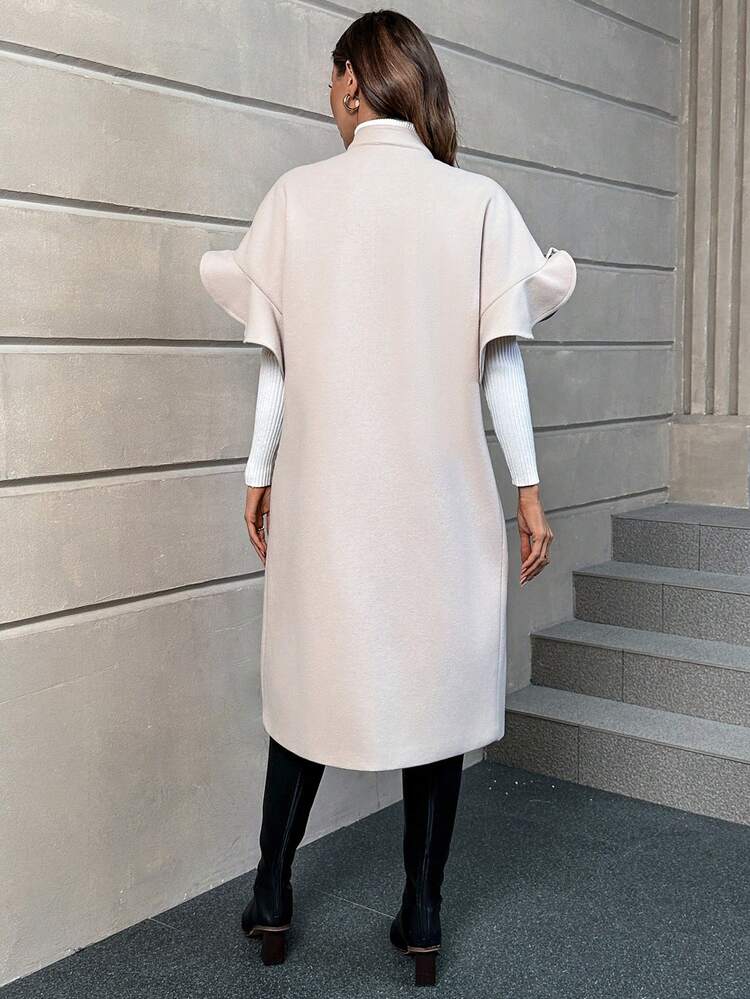 Solid Single Button Tweed Overcoat