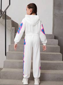Cô gái Tween Đồ họa Chữ cái Thả vai Áo Hoodie & Quần thể thao - trắng - Xem 2