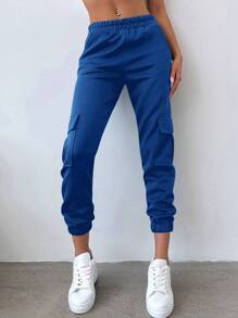 EURMUSE Women'S Elastic Waist Side Flap Pocket Sweatpants - Royal Blue - View 3