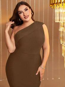 Hơn Một bờ vai Xù Hoa Sen Váy bodycon - màu nâu - Xem 3