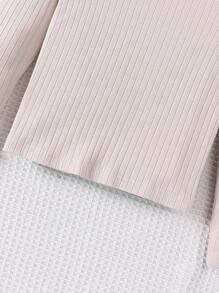 SHEIN 女小童小高領羊腿袖T恤&格紋印花腰帶長褲 - 彩色 - 查看 7