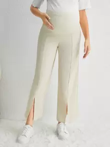 SHEIN Maternity Adjustable Waist Split Hem Wide Leg Pants - Apricot - View 1