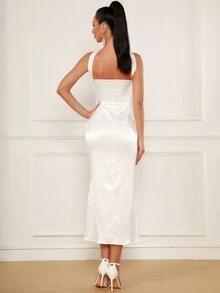 Sweetheart Halter Mermaid Satin Prom Party Gown In White,Bridesmaid Dress Wedding - White - View 2