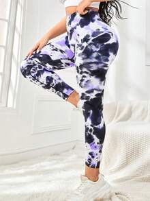 Easithlete 大碼紮染寬腰帶運動打底褲 - 彩色 - 查看 5