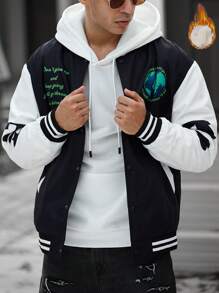 Manfinity LEGND Loose Fit Men's Slogan Graphic Two Tone Varsity Jacket Without Hood - Multicolor - View 1