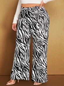 SHEIN SXY 大碼斑馬條紋喇叭褲 - 黑與白 - 查看 5