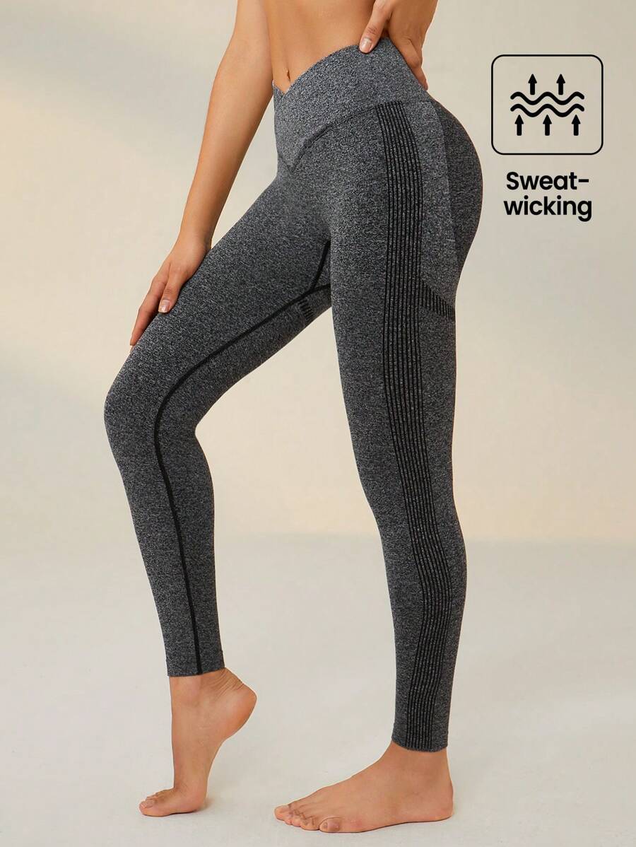 SHEIN Sports Wide Waistband Sports Leggings - Grey - View 1