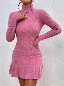 Chiquease 高領荷葉邊毛衣洋裝 - 粉色 - 查看 5