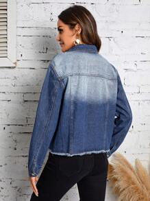 SHEIN LUNE Giacca in denim tasca con patta bordo grezzo - Blu lavato medio - Visualizzare 2