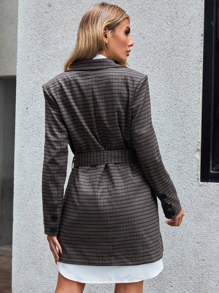 Plaid Print Double Breasted Blazer