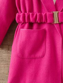 SHEIN Young Girl 1pc Shawl Collar Dual Pocket Belted Overcoat - Hot Pink - View 5