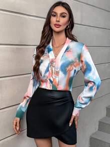 SHEIN Privé Tie Dye V Neck Blouse