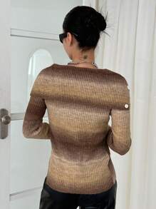 Dazy Star Ombre Sailor Collar Button Front Cardigan,Fall Clothes Jacket - Brown - View 2
