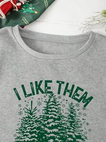 SHEIN EZwear Tree & Slogan Graphic Thermal Lined Sweatshirt - Grey - View 4