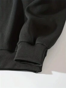 男士標語圖案加絨內裏運動衫 - 深灰色 - 查看 4