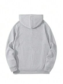 男士星星印花袋鼠口袋加絨內裏連帽衫 - 淺灰色 - 查看 2