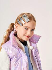 3入組/套時尚酷女孩銀PU皮革星星髮夾套裝適用於街頭風,日常穿著,攝影,和旅行 - 銀色 - 查看 3