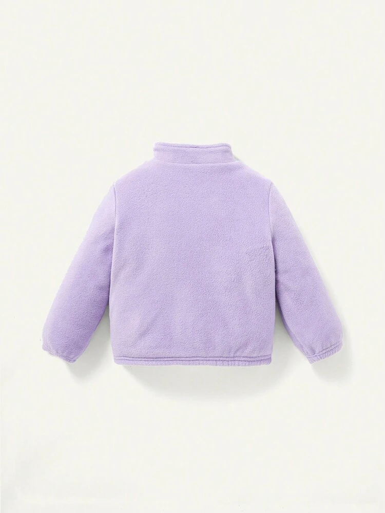 Baby Girl Cartoon Graphic Kangaroo Pocket Half Zip Sweatshirt & Pants & Hat