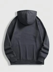 ROMWE MEN Goth 男士口號印花連帽運動衫 - 灰色 - 查看 2