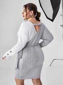 SHEIN Privé Hơn Hai âm Bọc Nút ven Thả vai Đầm - Nhiều màu - Xem 2