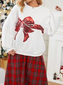 SHEIN Essnce Kim sa Cây cung Thả vai Áo chui đầu - trắng - Xem 4