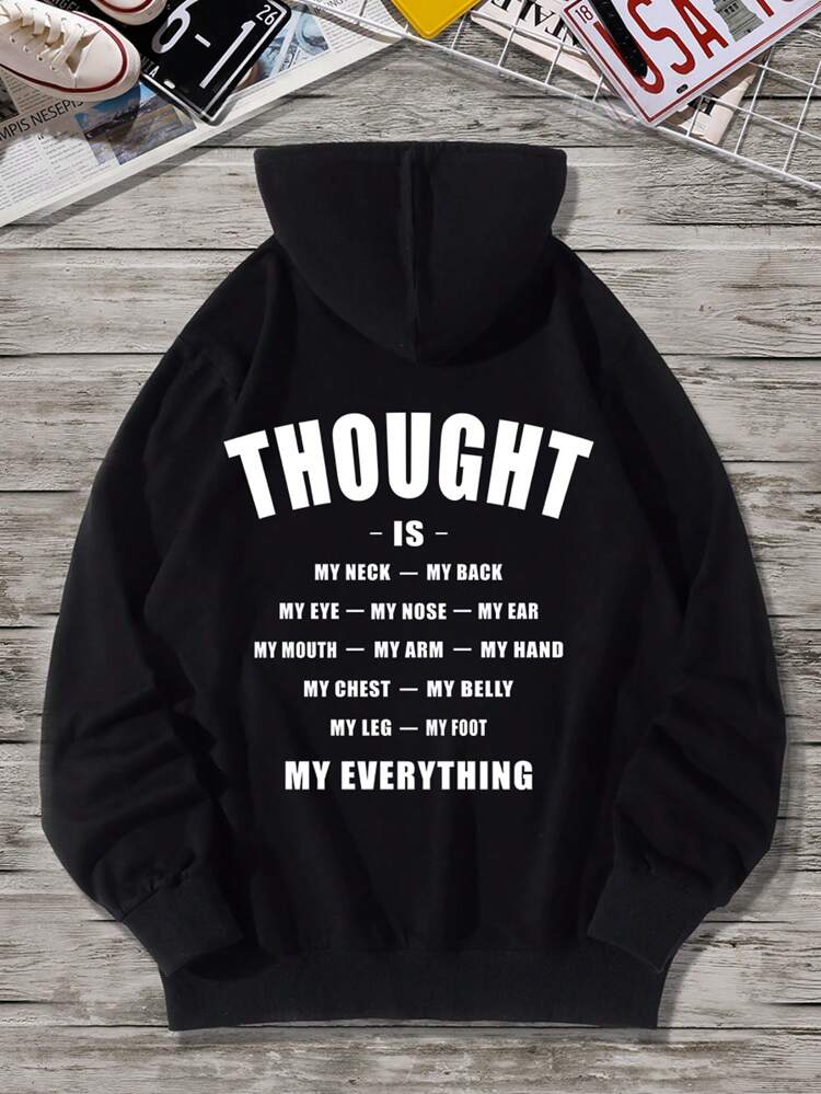 Men's Plus Size Hoodie With Slogan Print