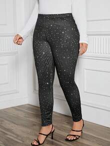 SHEIN Clasi Talla grande Leggings con lentejuelas - Negro - Ver 5