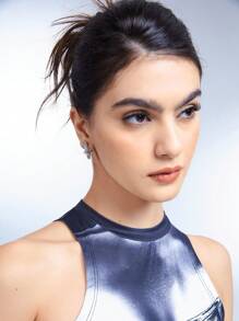 SHEIN X Lucía Bellido SHEIN ICON 1雙時尚星形設計圓耳環適合女士日常裝飾