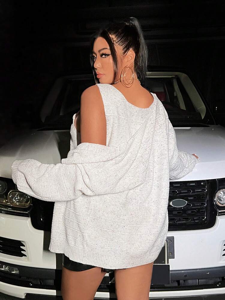 Plus Size Drop Shoulder Cardigan & Tank Knit Top