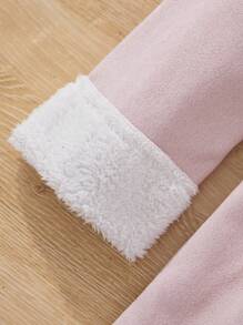 SHEIN Tween Girl Fuzzy Trim Double Breasted Belted Coat