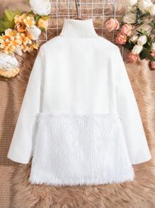 SHEIN 女大童1入組素色開門襟拼接毛茸茸外套 - 白色 - 查看 2