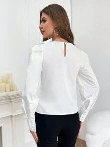 SHEIN Privé Mặt trước Nơ Lớn Ống tay áo Áo sơ mi - trắng - Xem 2
