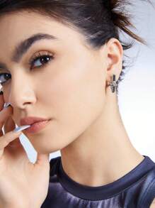 SHEIN X Lucía Bellido SHEIN ICON 1雙時尚星形設計圓耳環適合女士日常裝飾