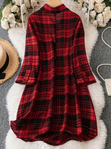 EMERY ROSE Plus Plaid Print Shirt Dress Fall Cloth For Women - Multicolor - View 2